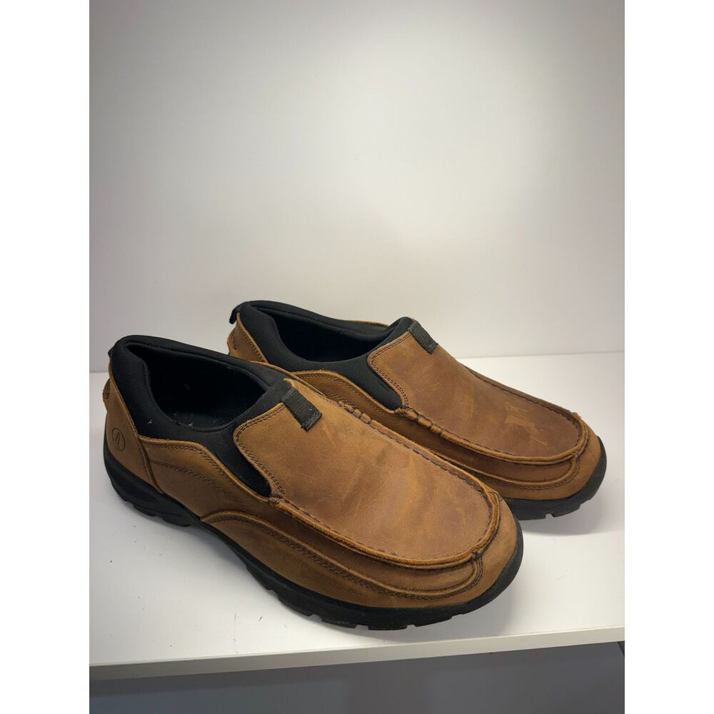 (9D) - Men's Lands' End Brown Leather Slip-On Moc Toe Loafers